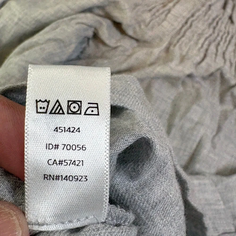 LOFT Petites Grey Cotton Smocked Off the Shoulder‎ Long Sleeve Blouse SP 451424